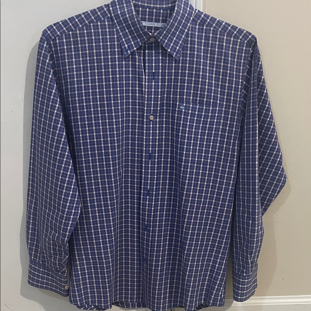 Southern Tide Navy and White Plaid Men's Shirt